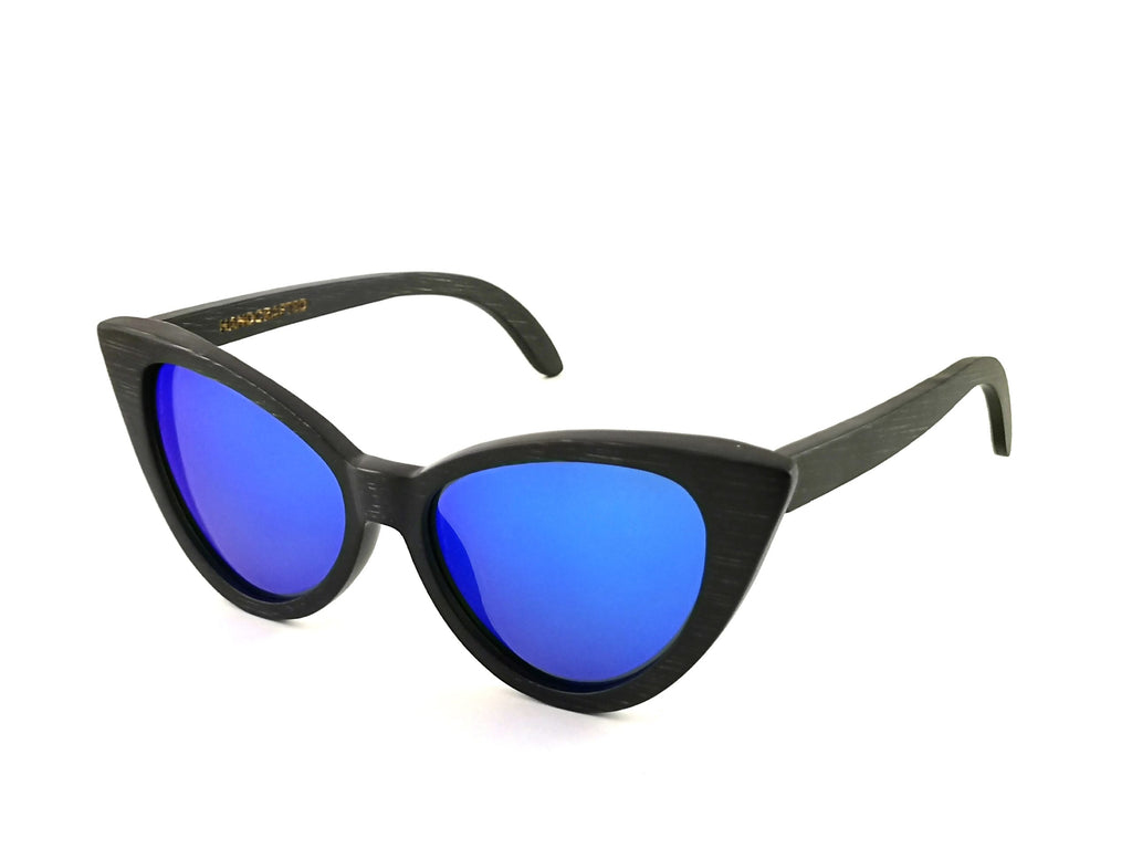 Selina Black Bamboo w/Blue Lenses Mirrored image 0