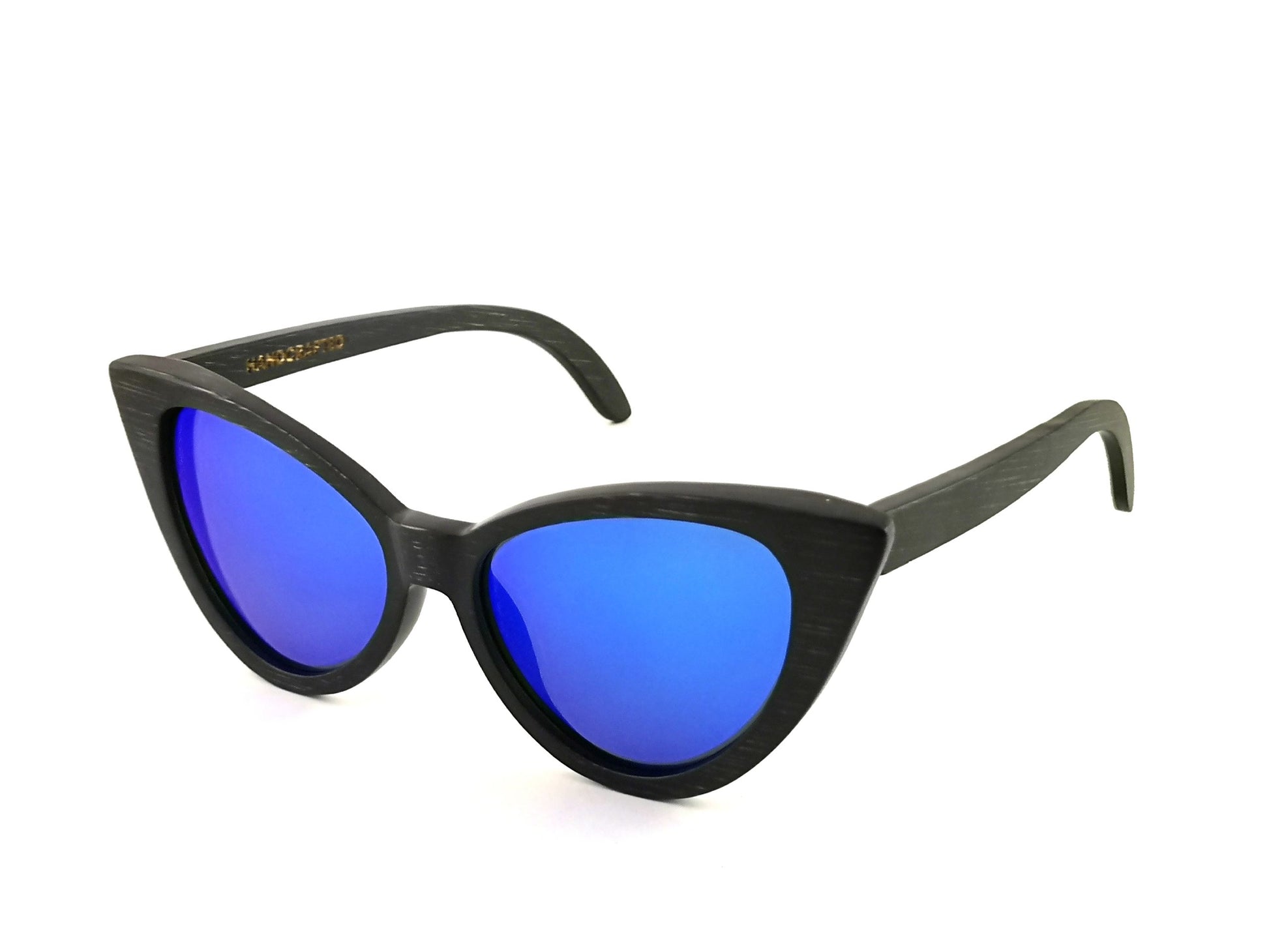 Selina Black Bamboo w/Blue Lenses Mirrored image 0