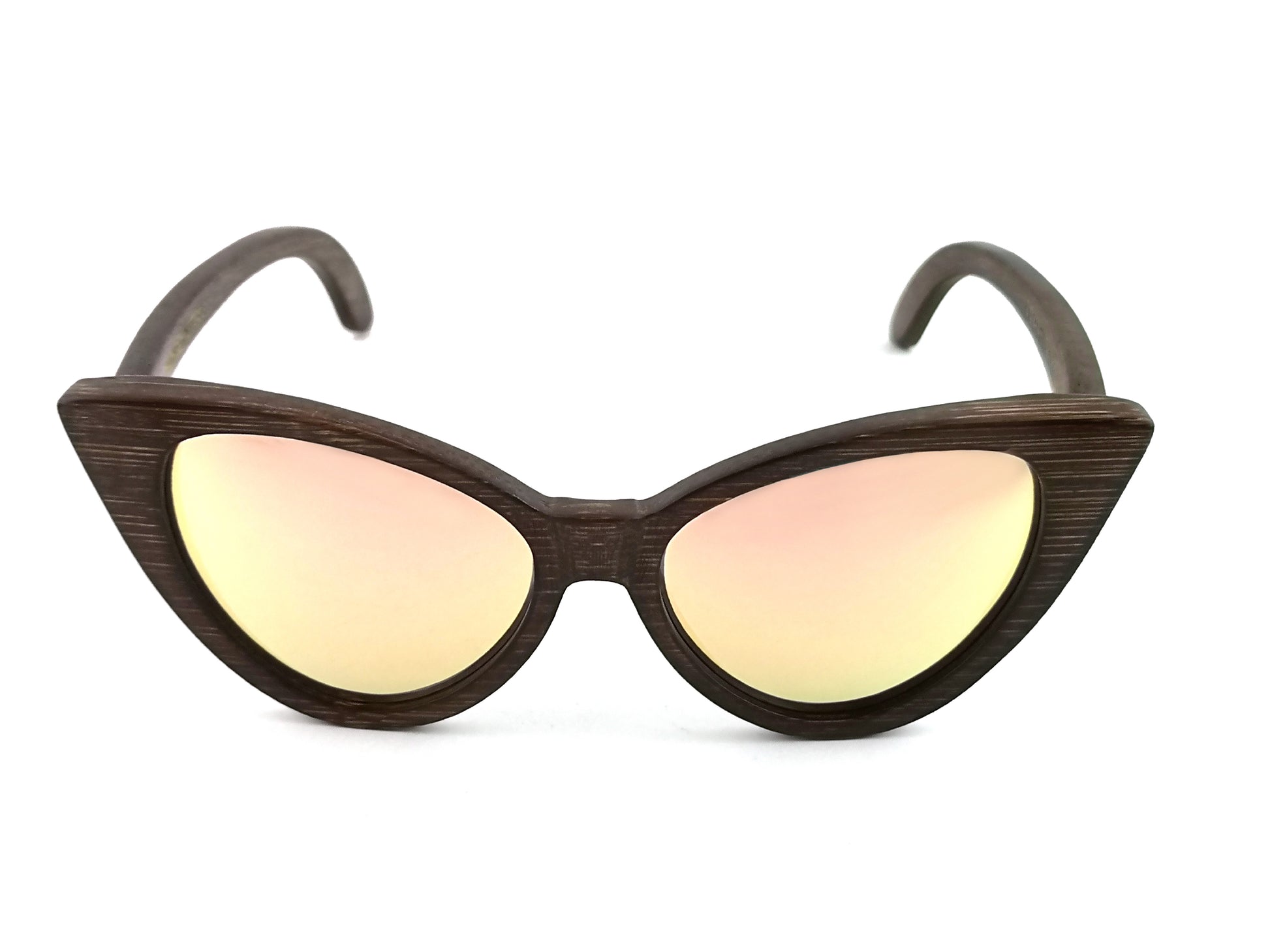 Selina Brown Bamboo w/Pink Mirrored Lenses