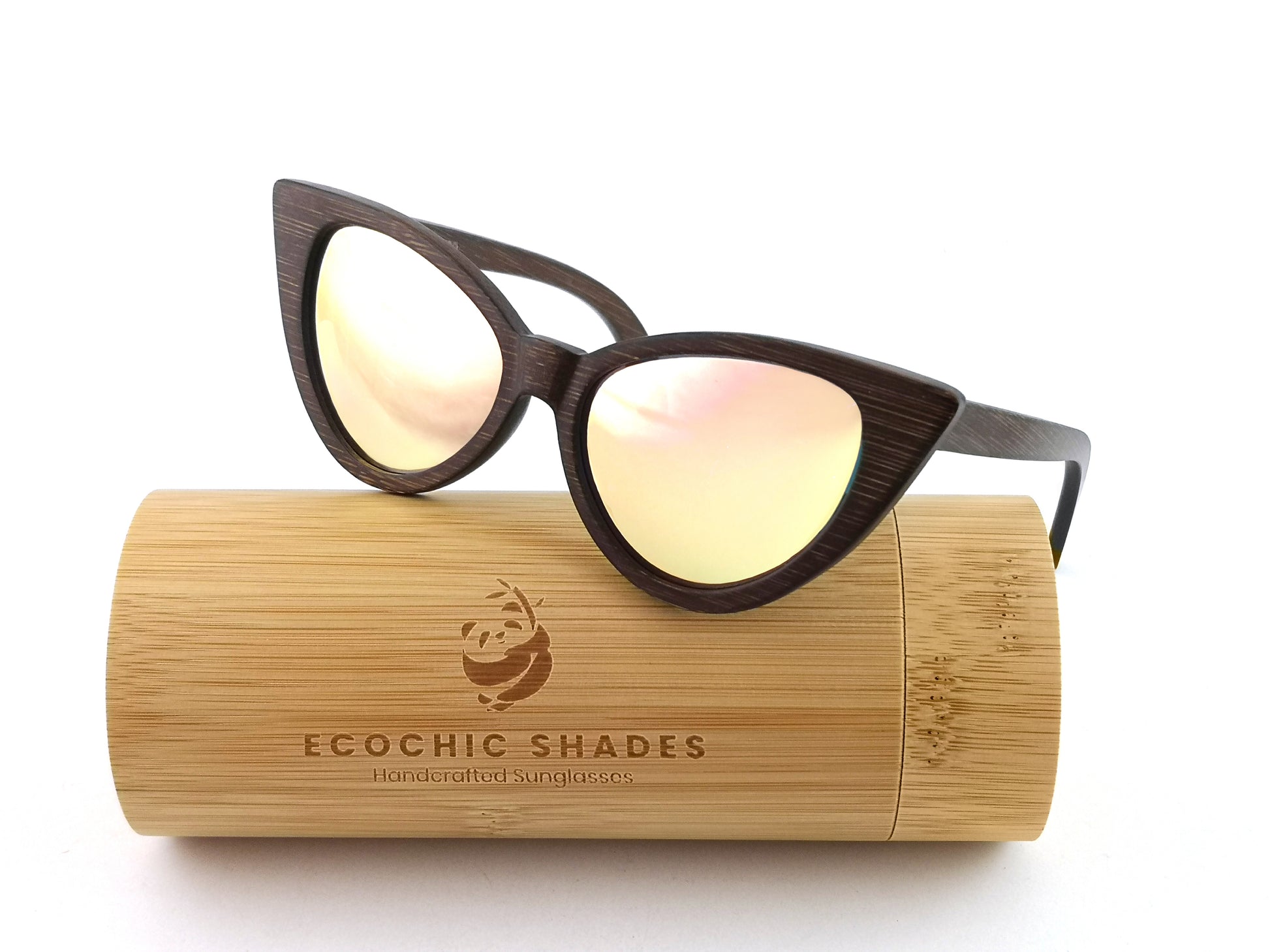Selina Brown Bamboo w/Pink Mirrored Lenses