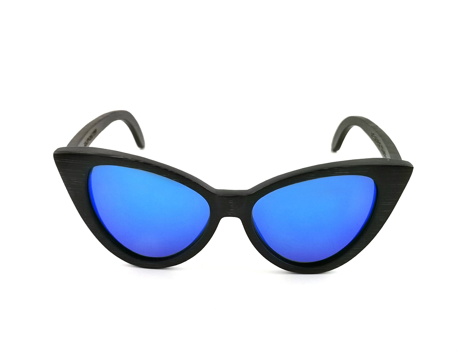 Selina Black Bamboo w/Blue Mirrored Lenses