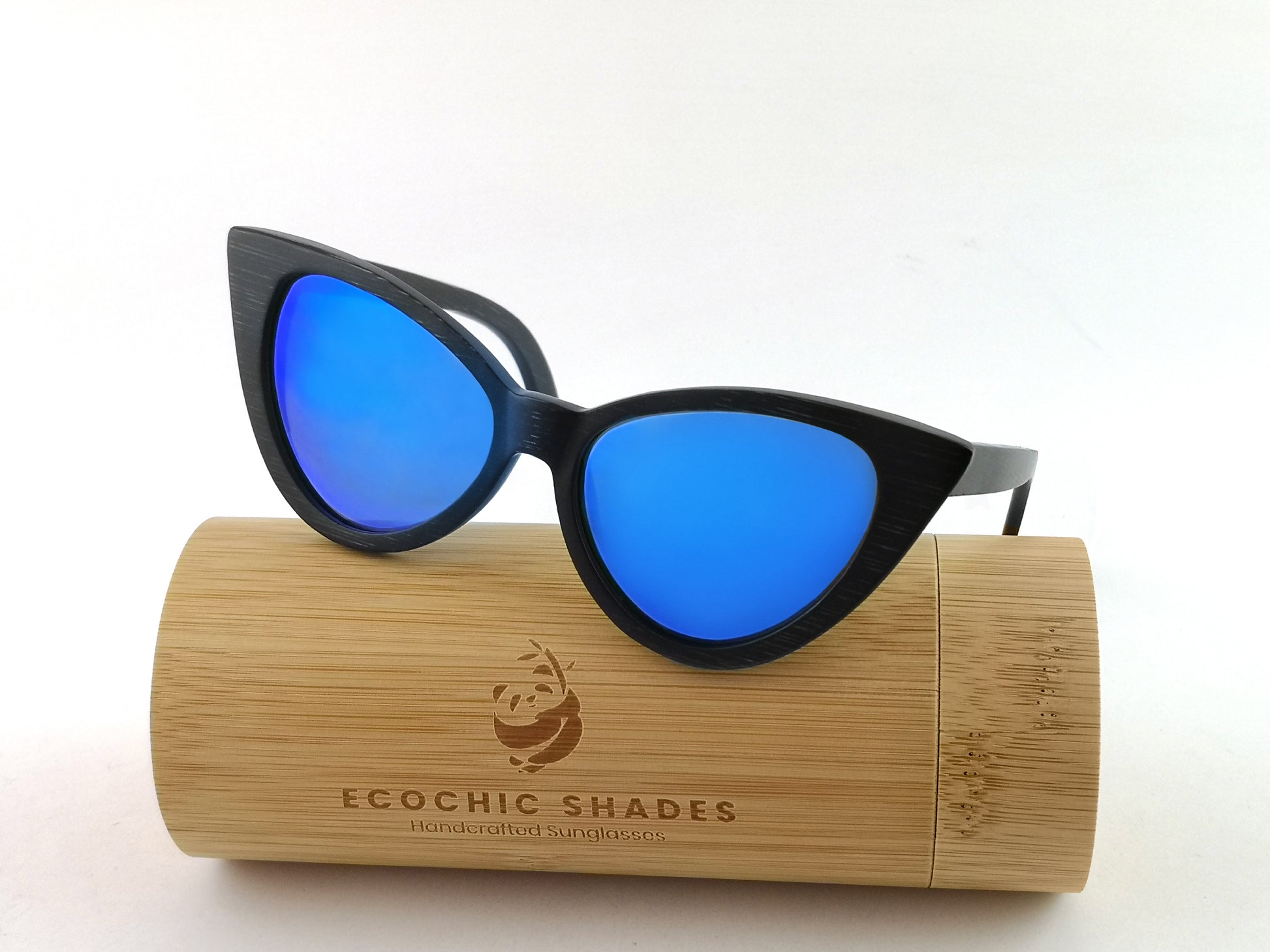 Selina Black Bamboo w/Blue Mirrored Lenses