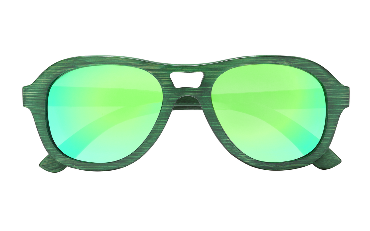Avion Emerald Green Handcrafted Bamboo Mirrored Aviator Sunglasses