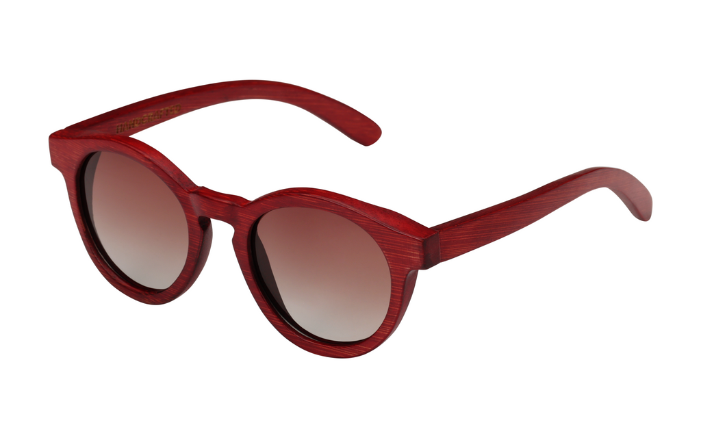 Parker Rouge handcrafted red bamboo sunglasses with tea gradient polarized UV400 lenses. P2 side view. 