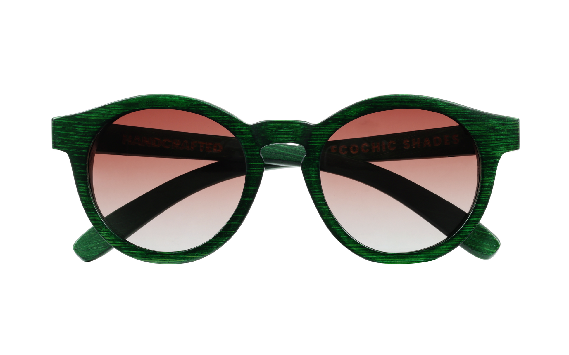 Parker Verte handcrafted green bamboo sunglasses with tea gradient polarized UV400 lenses. P1 front view.