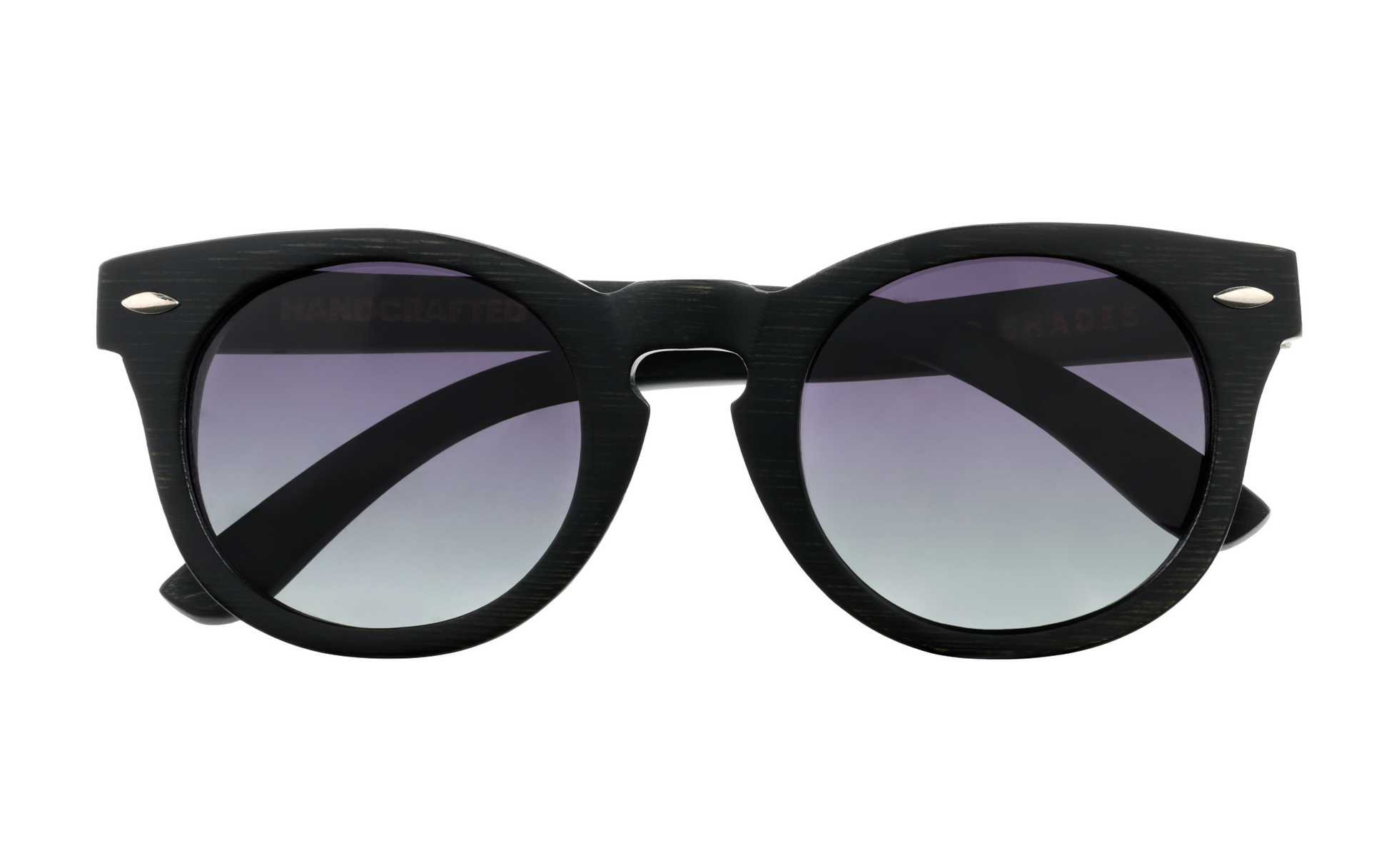 Quinn Black handcrafted bamboo round sunglasses with tea polarized UV400 lenses. Pic 1 front view. 