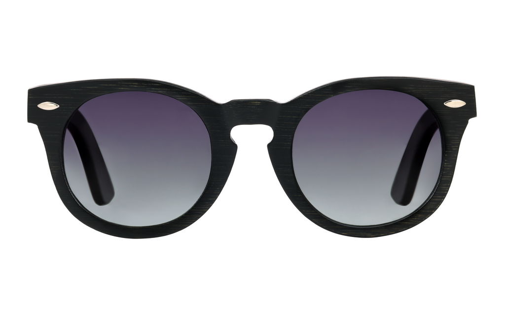 Quinn Black handcrafted bamboo round sunglasses with tea polarized UV400 lenses. Pic3 full view. 
