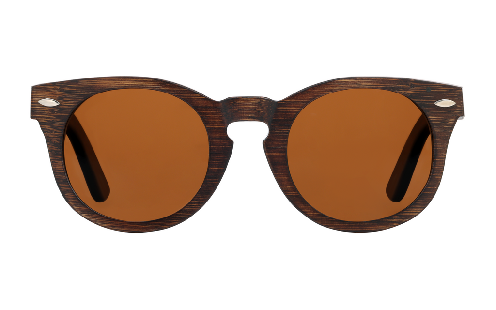 Quinn Brown handcrafted bamboo round sunglasses with tea polarized UV400 lenses. Pic3 full view.