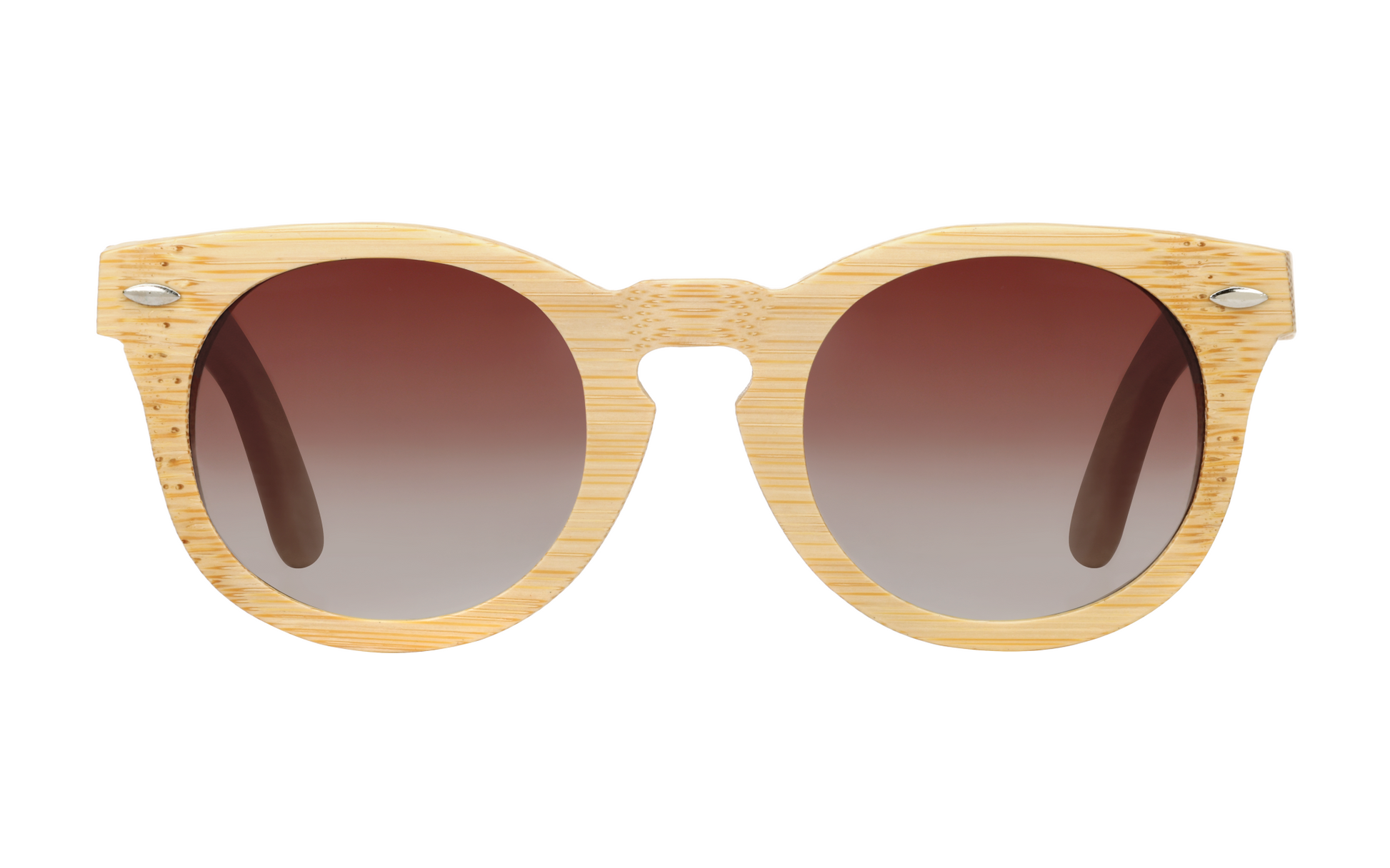 Quinn Natural handcrafted bamboo round sunglasses with tea gradient polarized UV400 lenses. Pic3 full view.