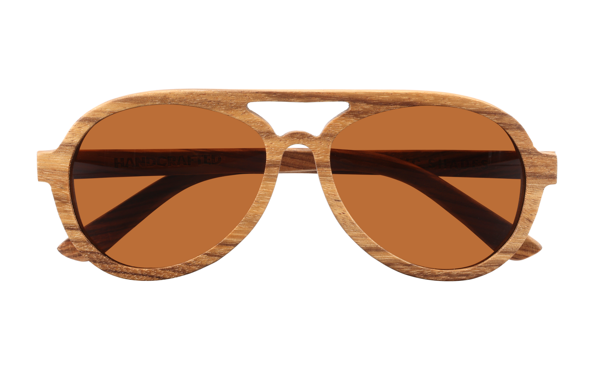 Avion handcrafted wooden aviator sunglasses featuring a zebrawood frame with tea polarized UV400 lenses. Pic1