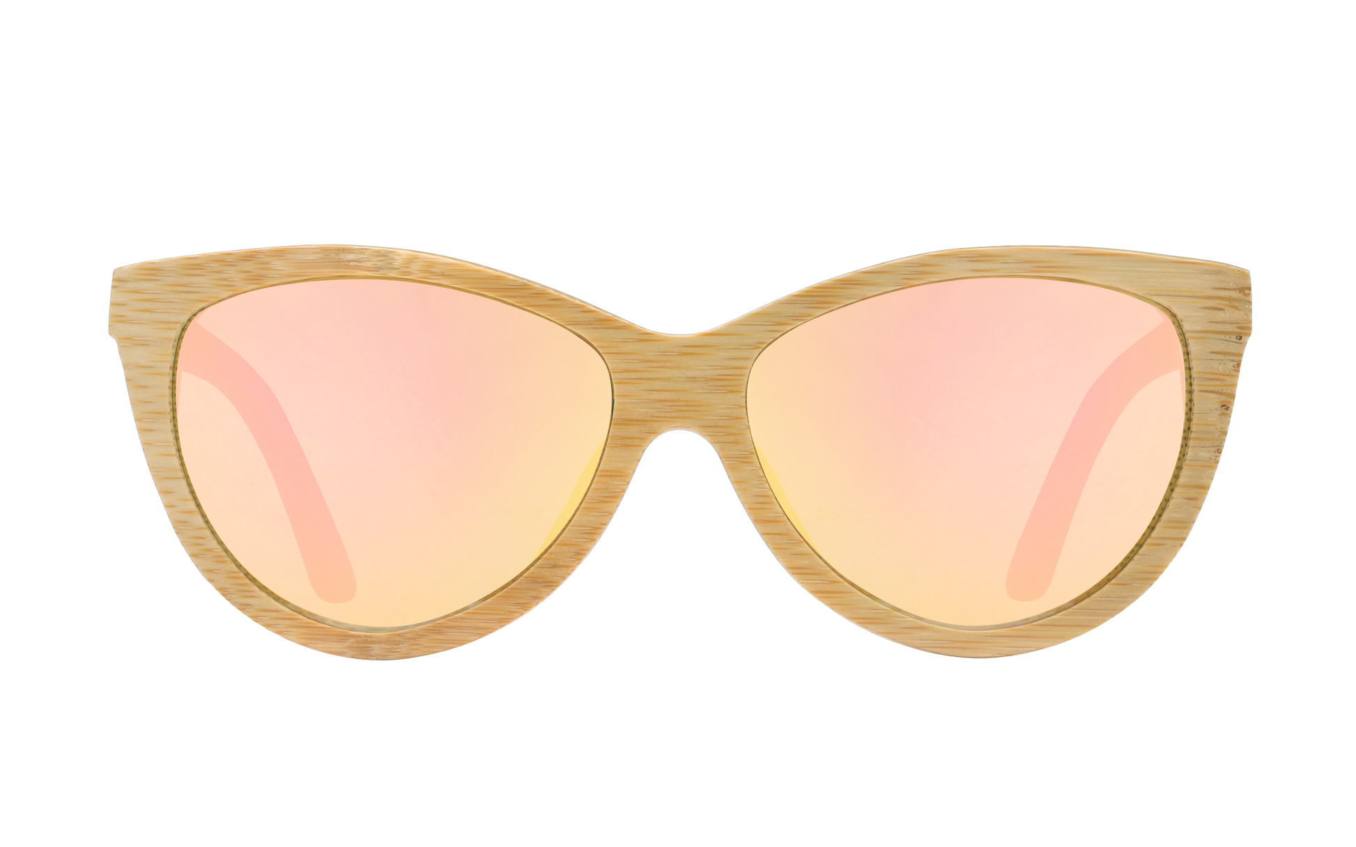 Grace Natural handcrafted bamboo sunglasses with rose gold mirrored polarized UV400 lenses. Pic3 full view. 