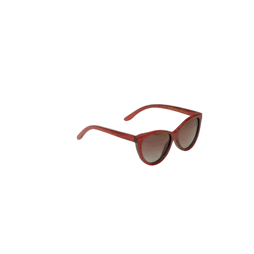 Grace Rouge handcrafted bamboo sunglasses with tea gradient polarized UV400 lenses, limited-edition bamboo eyewear. GIF of the Grace Rouge moving in and out of the natural bamboo case.