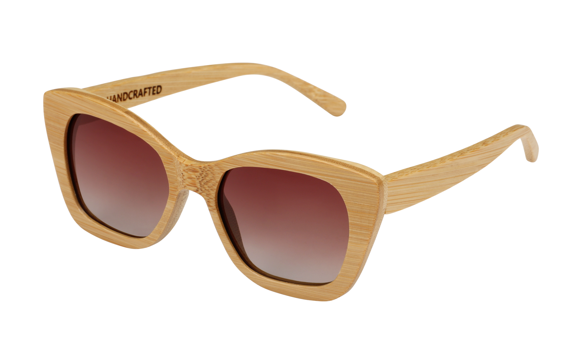 Mia natural handcrafted bamboo sunglasses with tea gradient polarized UV400 lenses. Pic2 side view